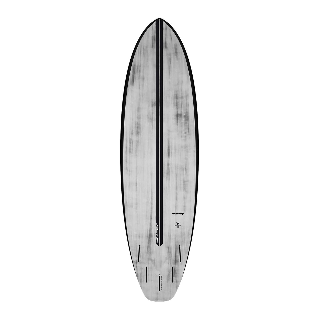 Torq ACT Prepreg BigBoy23 Surfboard, grau-weiß meliert mit schwarzem Rail, Draufsicht, Prepreg-Material