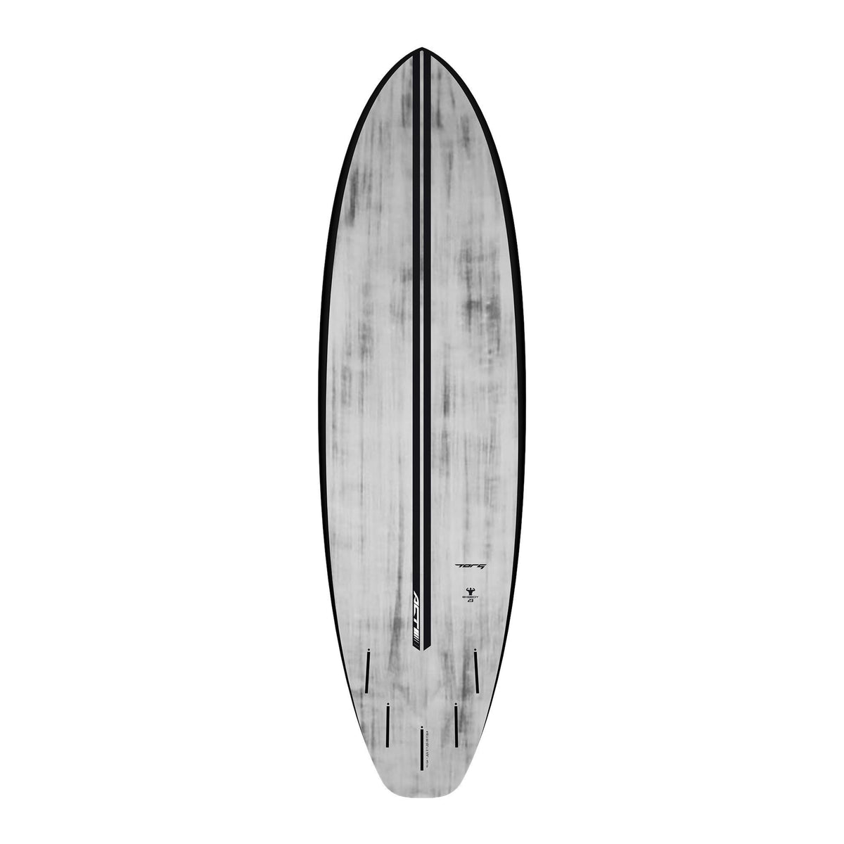 Torq ACT Prepreg BigBoy23 Surfboard in Grau mit schwarzem Rail, Draufsicht auf das komplette Board