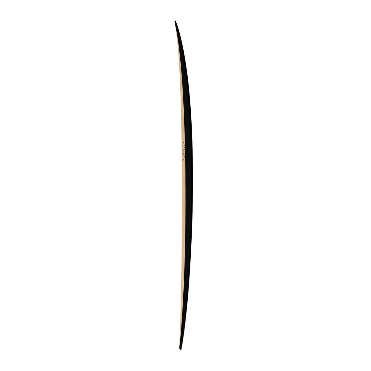 Torq ACT Prepreg Chopper Surfboard, schwarze Oberseite mit beigem Streifen, Seitenansicht