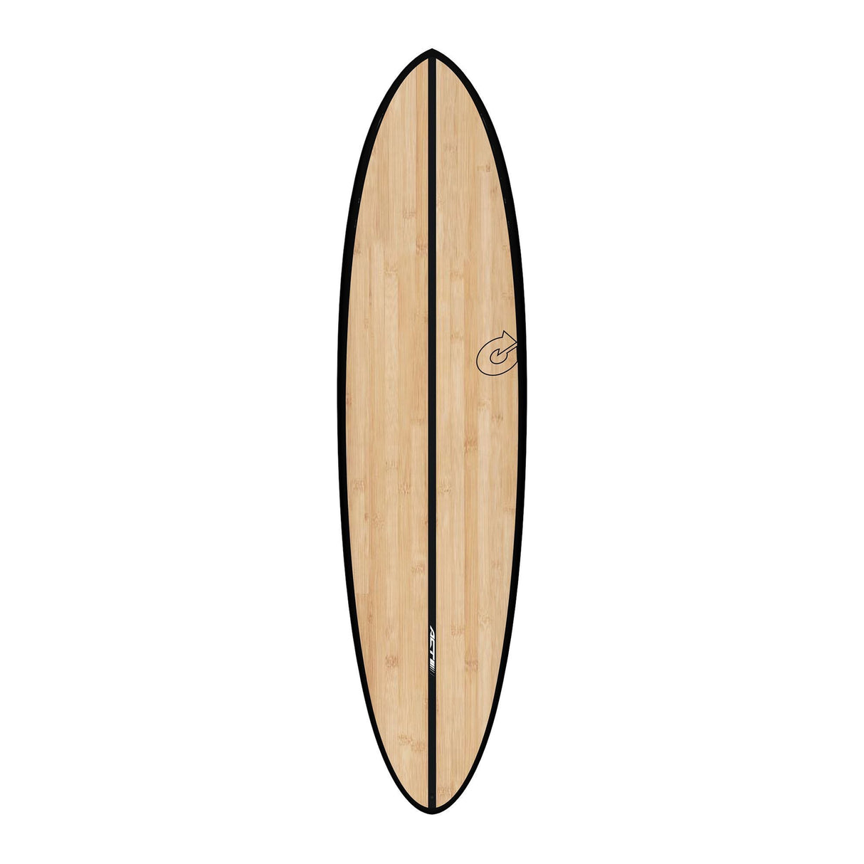 Torq ACT Prepreg Chopper Surfboard mit Holzdekor und schwarzem Rails, Draufsicht