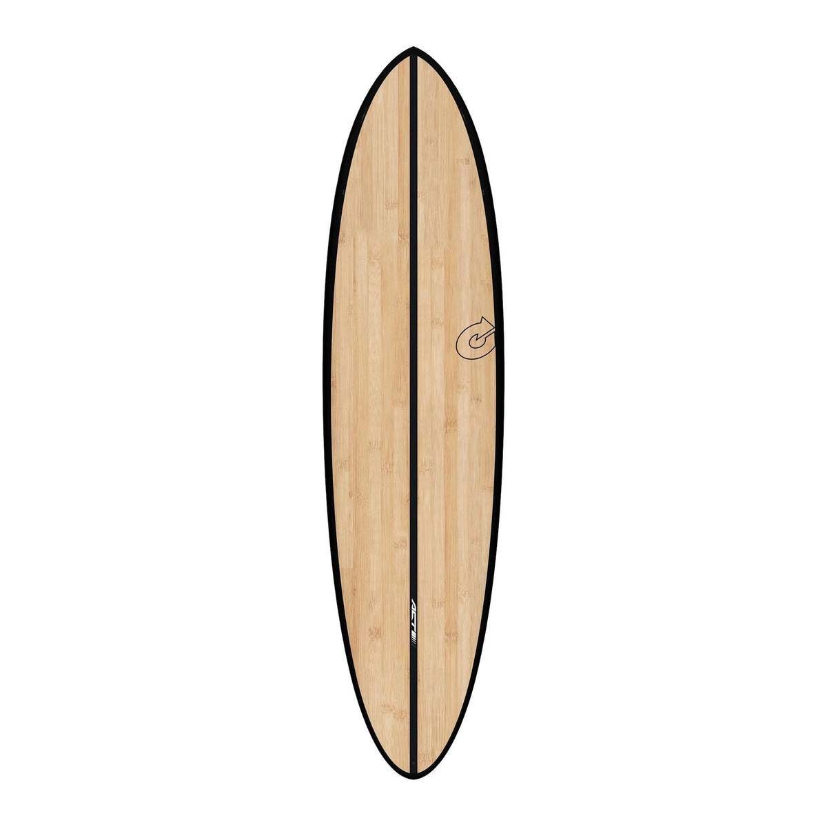 Torq ACT Prepreg Chopper Surfboard mit Holzdekor und schwarzem Rails, Draufsicht
