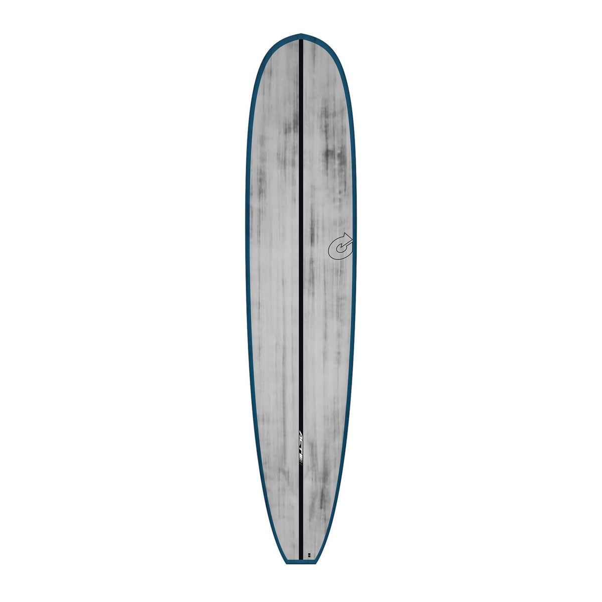 Torq ACT Prepreg The Don Noserider Surfboard mit grauer Oberseite und dunkelblauer Kante, Draufsicht