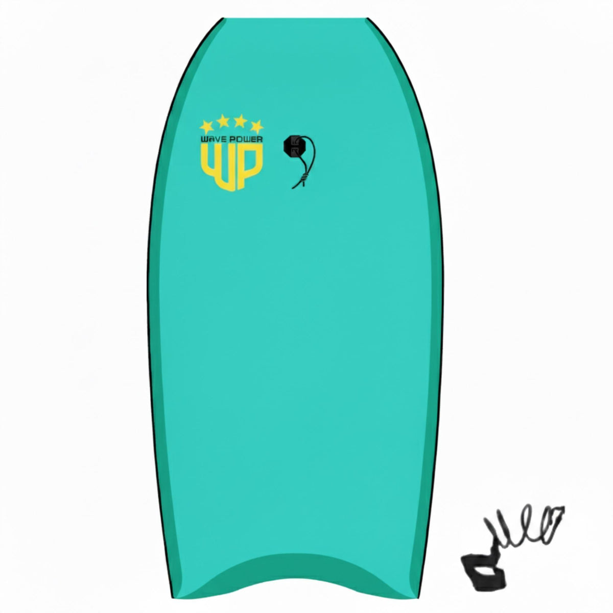 Wave Power Bodyboard Woop in Türkis mit Logo, Draufsicht, leichtes Schaumstoffboard für Anfänger