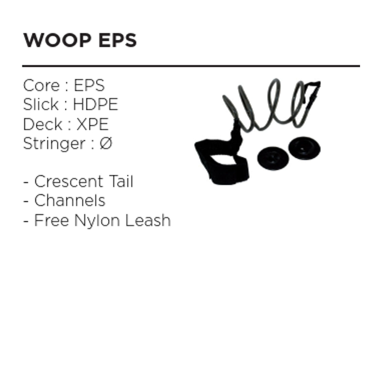 Wave Power Bodyboard Woop mit EPS-Kern, HDPE-Slick, XPE-Deck, Crescent Tail und kostenloses Nylon-Leash