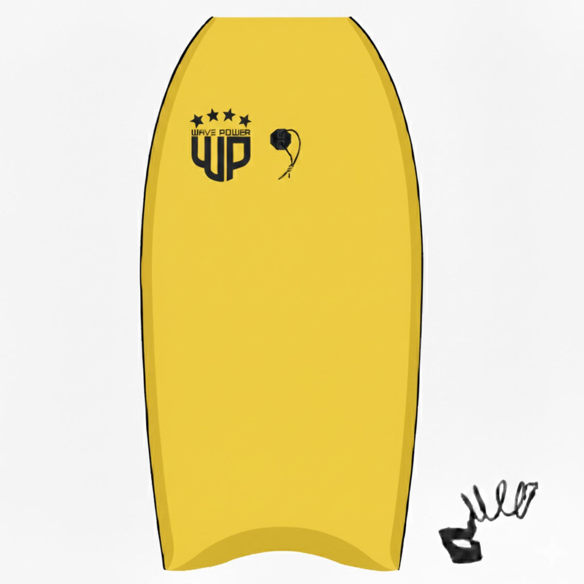 Wave Power Bodyboard Woop gelb mit schwarzem Logo, Draufsicht
