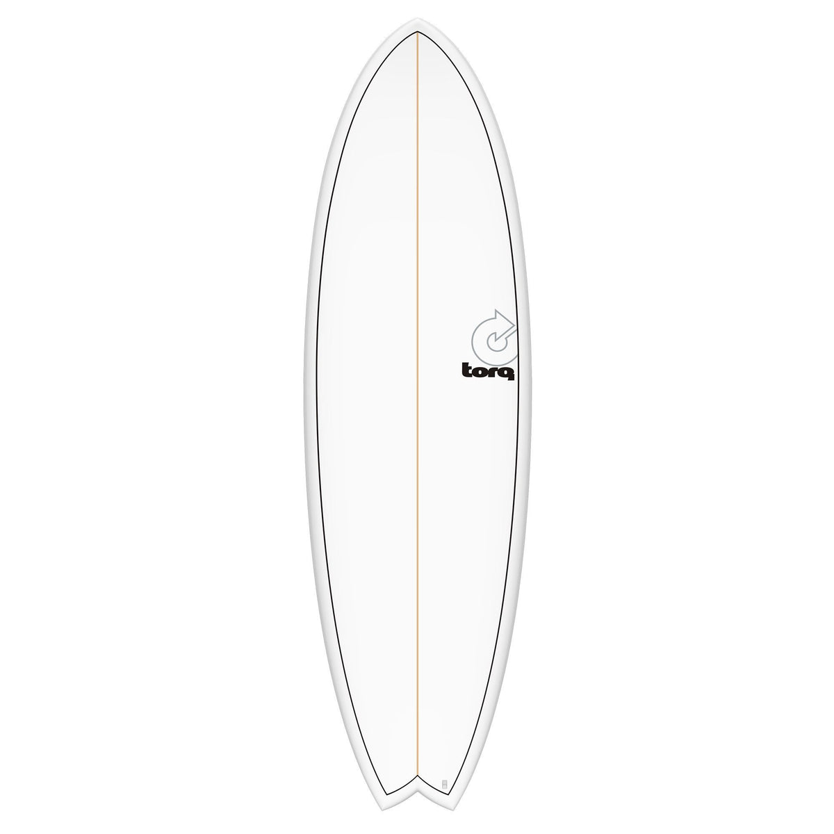 Torq TET MOD Fun & Fish Surfboard, weiß mit grauem Rail, Fischform, Draufsicht