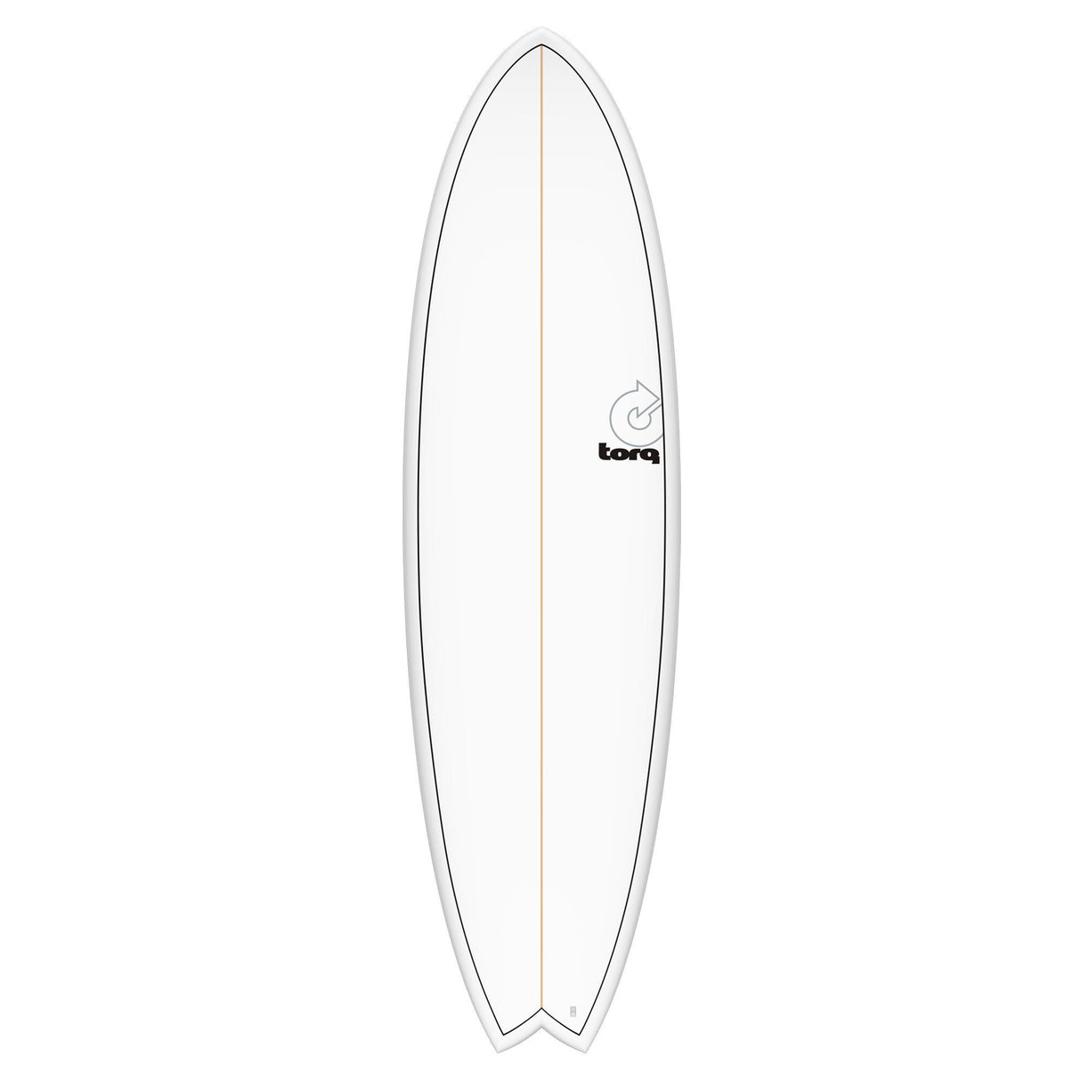Torq TET MOD Fun & Fish Surfboard, weiß mit grauem Rail, Fischform, Draufsicht