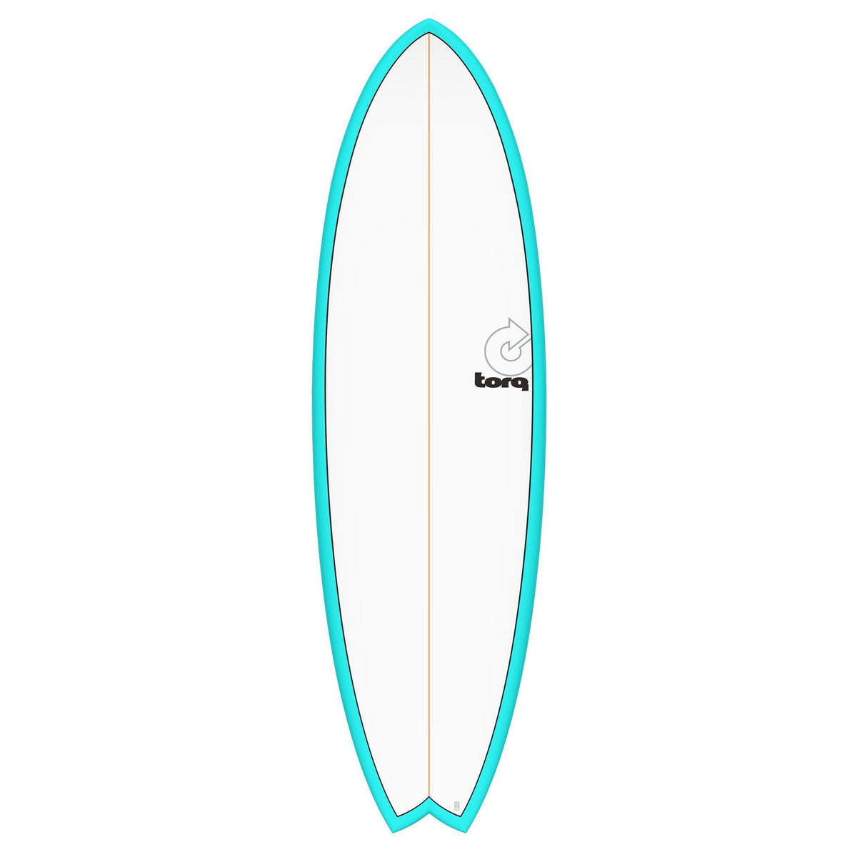Torq TET MOD Fun & Fish Surfboard, türkis mit weißem Deck, Fischform, Ansicht von vorne