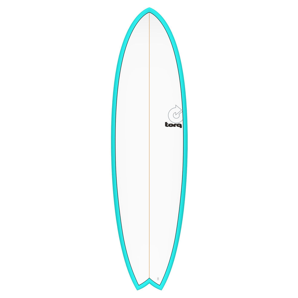 Torq TET MOD Fun & Fish Surfboard in Türkis, Draufsicht, mit fischförmiger Nose und Tail Design