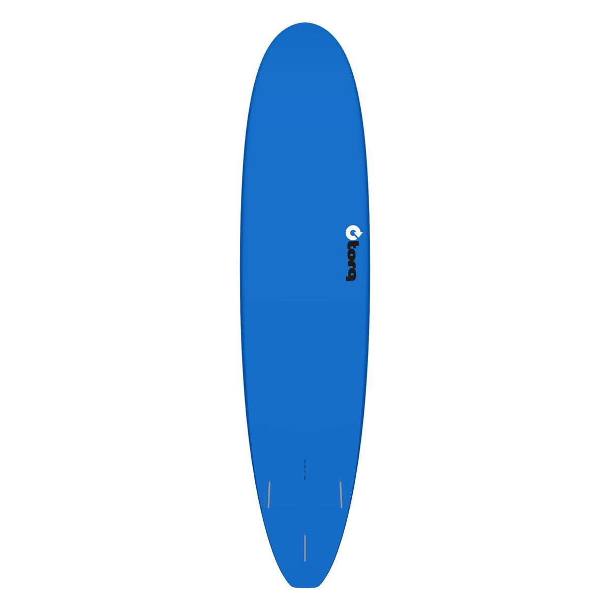 Torq TET Longboard in Blau, Draufsicht auf das komplette Surfboard mit abgerundetem Design und Finnen
