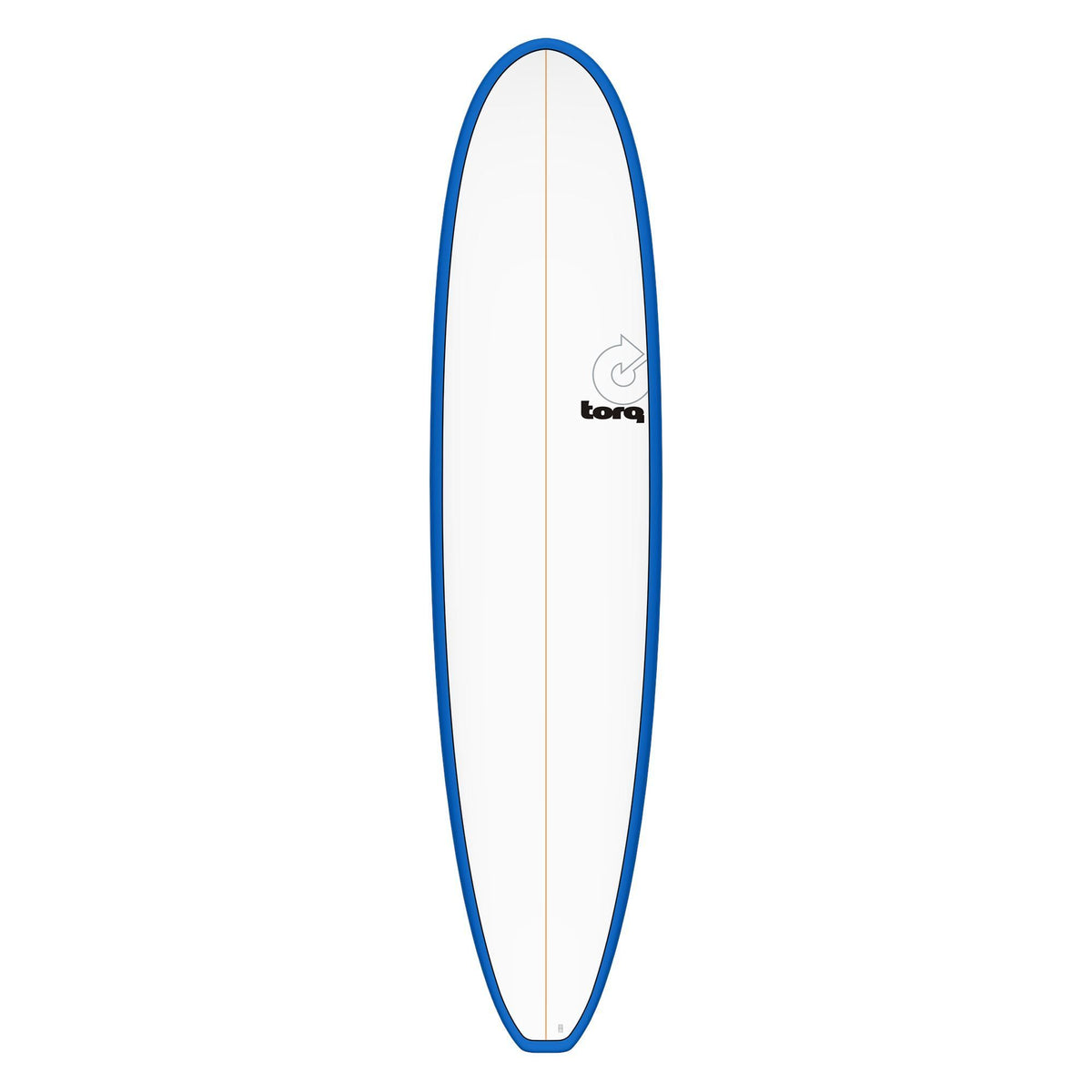 Torq TET Longboard mit rotem Streifen auf weißem Grund, Draufsicht des schlanken Decks