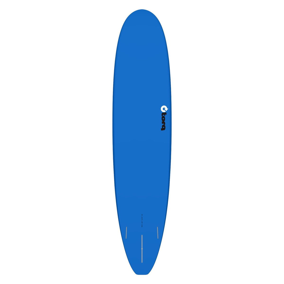 Torq TET Longboard in Blau, Draufsicht auf das Surfboard mit abgerundetem Design und Finnen