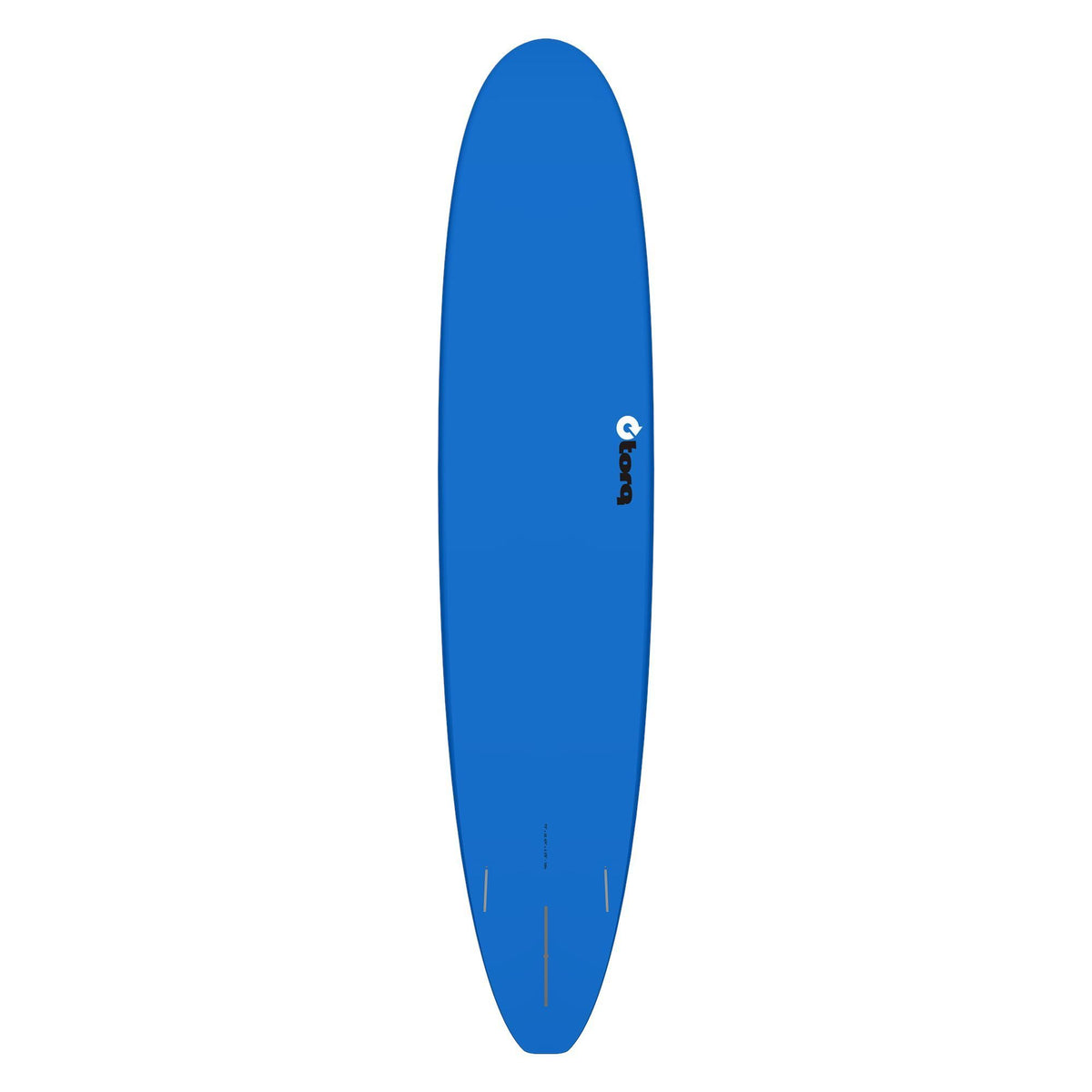Torq TET Longboard hellblau, drei Ansichten: Draufsicht, Seitenprofil und Unterseite des Surfboards