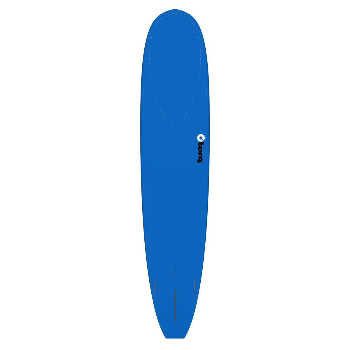 Torq TET Longboard hellblau, Draufsicht, Seitensicht und Unterseite, Surfboard mit Finnen-Setup