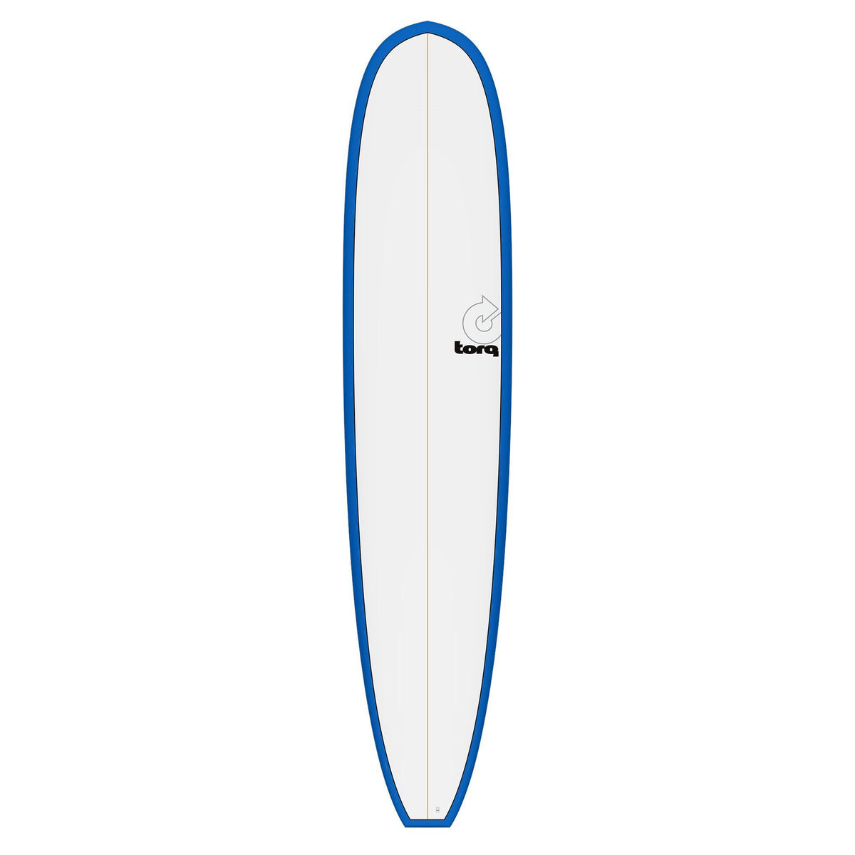 Torq TET Longboard in Hellblau, Draufsicht, Seitenansicht und Unteransicht, Surfboard mit abgerundeter Nose und Tail