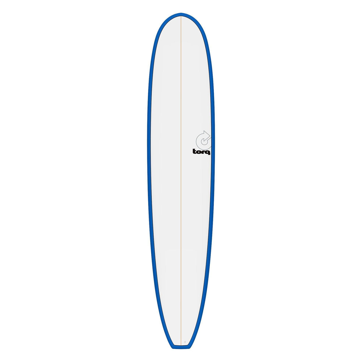 Torq TET Longboard mit blauer Rail und weißem Deck, Draufsicht