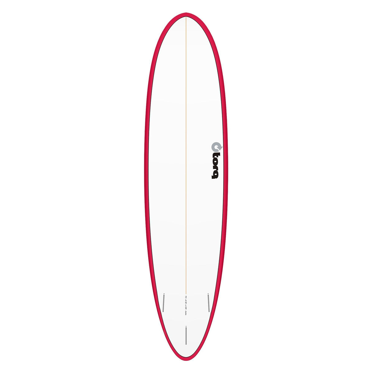 Torq TET MOD Fun Surfboard mit roter Rails und weißem Deck, Draufsicht