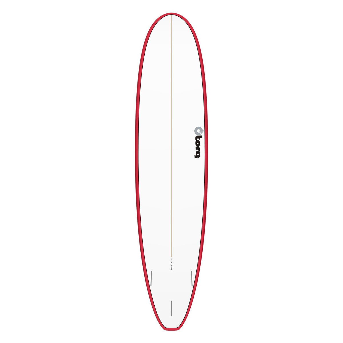 Torq TET Longboard mit roter Rails und cremefarbenem Deck, Draufsicht
