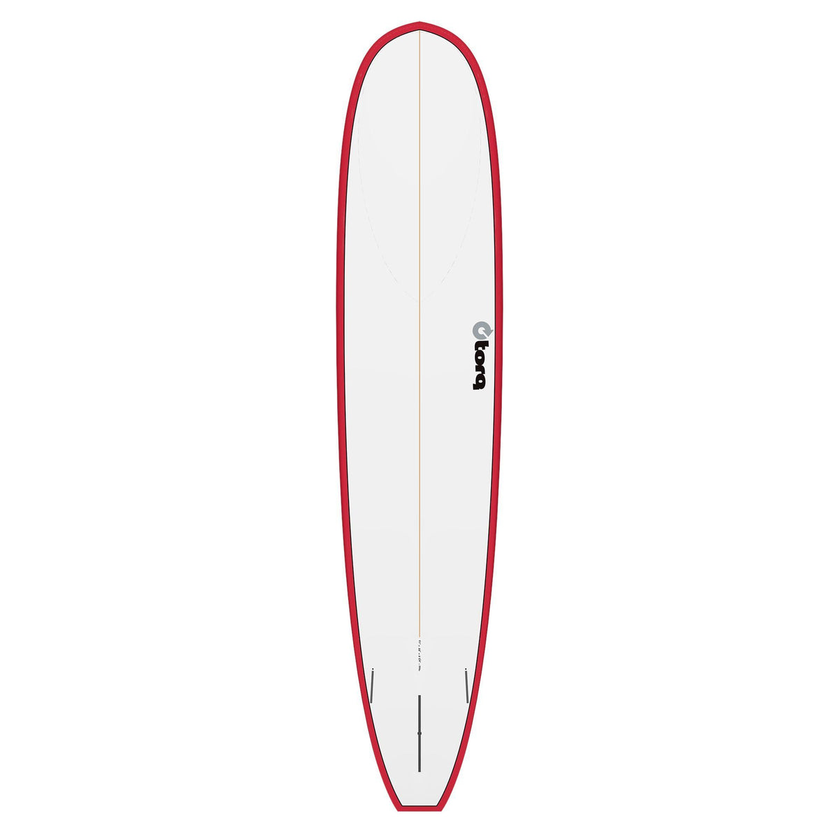 Torq TET Longboard mit roter Rails und weißem Deck, Draufsicht