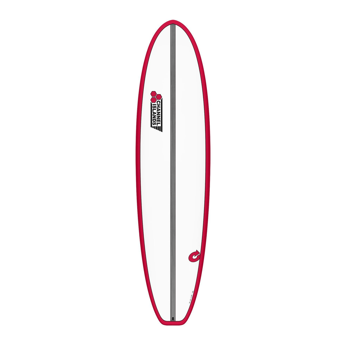 Channel Islands X-lite Chancho Surfboard in Rot und Grau, Draufsicht