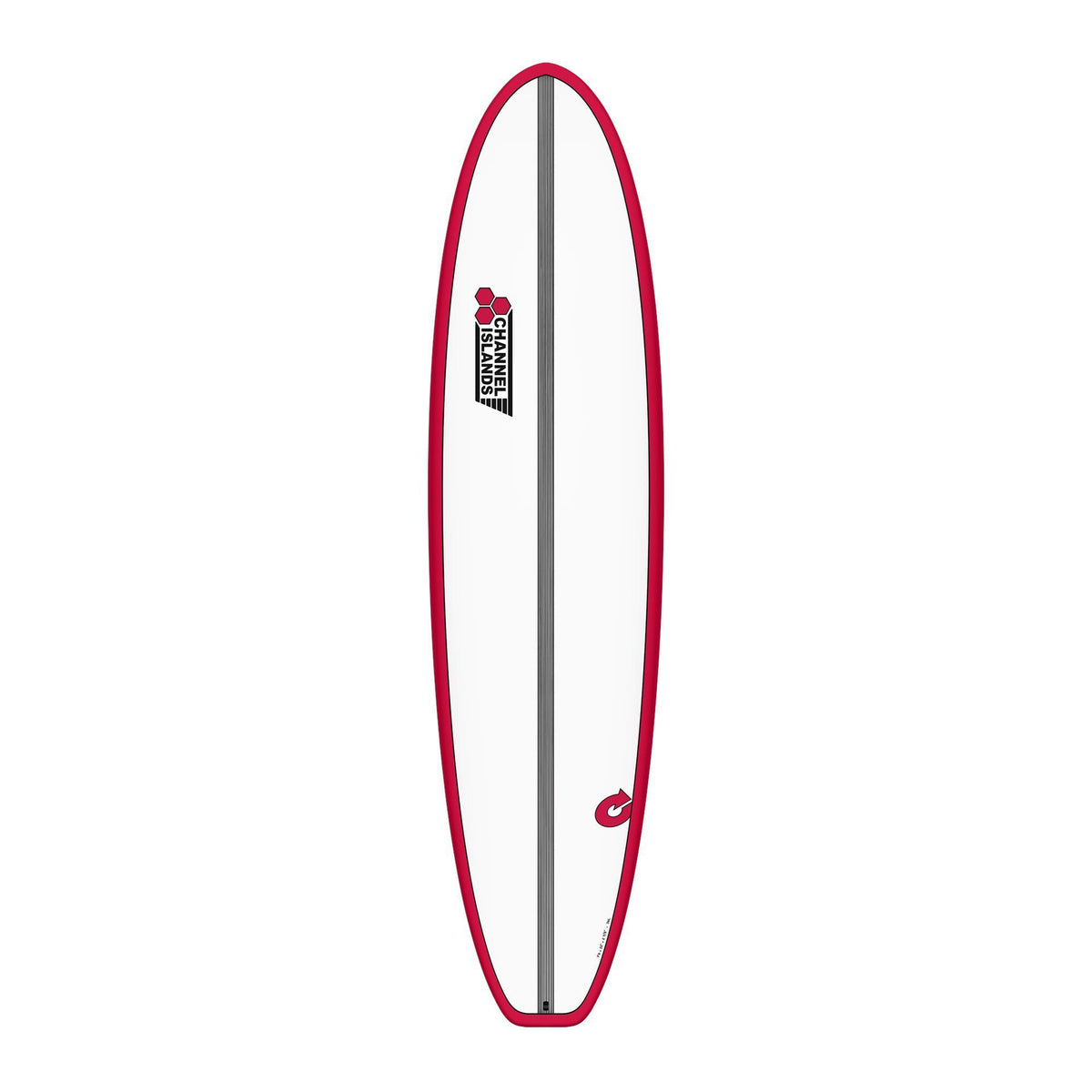 Channel Islands X-lite Chancho Surfboard in Rot und Grau, Draufsicht
