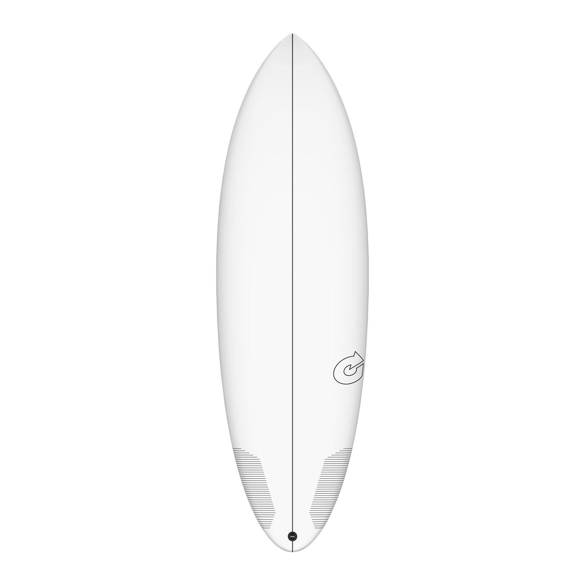 Torq TEC Multiplier Surfboard in Weiß mit schwarzem Mittelstreifen, Draufsicht