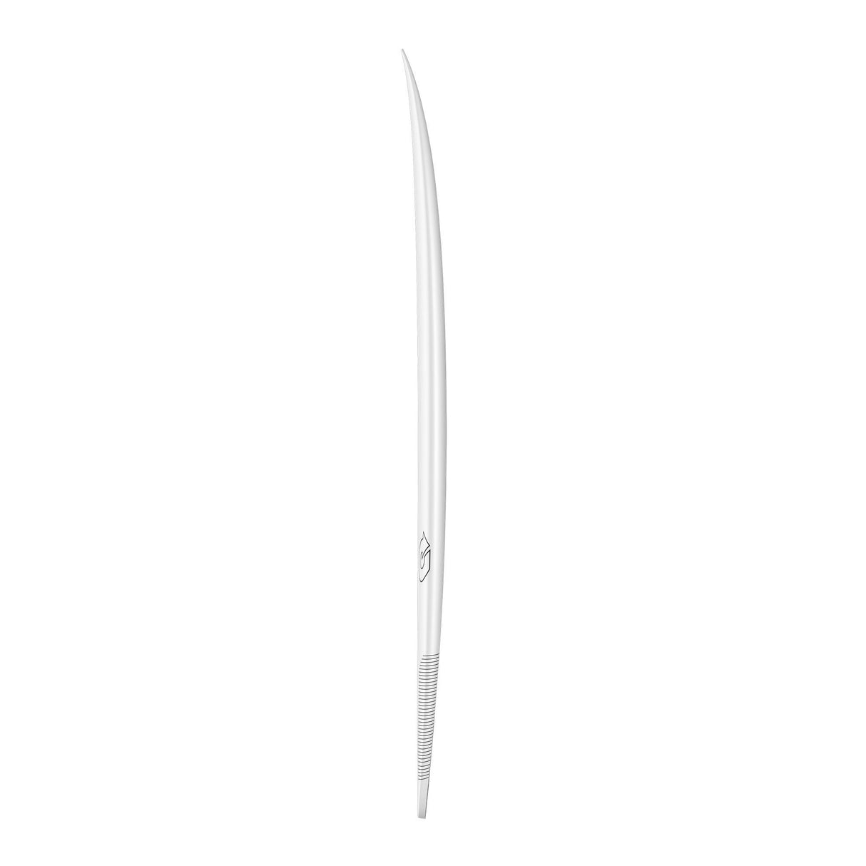 Torq TEC PG-R Surfboard in Weiß, schlankes Design mit spitzer Nase, Seitenansicht auf neutralem Hintergrund
