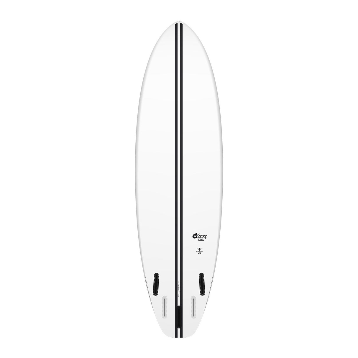 Torq TEC BigBoy 23 Surfboard, weißes Shortboard mit schwarzem Streifen, Draufsicht