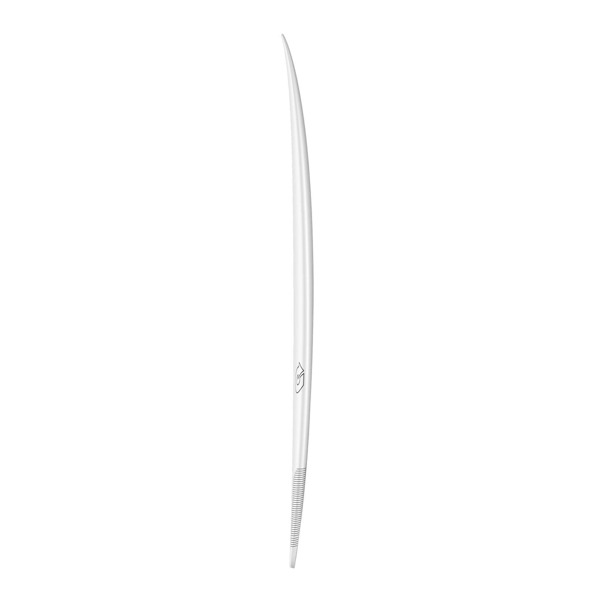 Torq TEC BigBoy 23 Surfboard, weiß, längliche Seitenansicht mit spitzem Nose und Tail Design