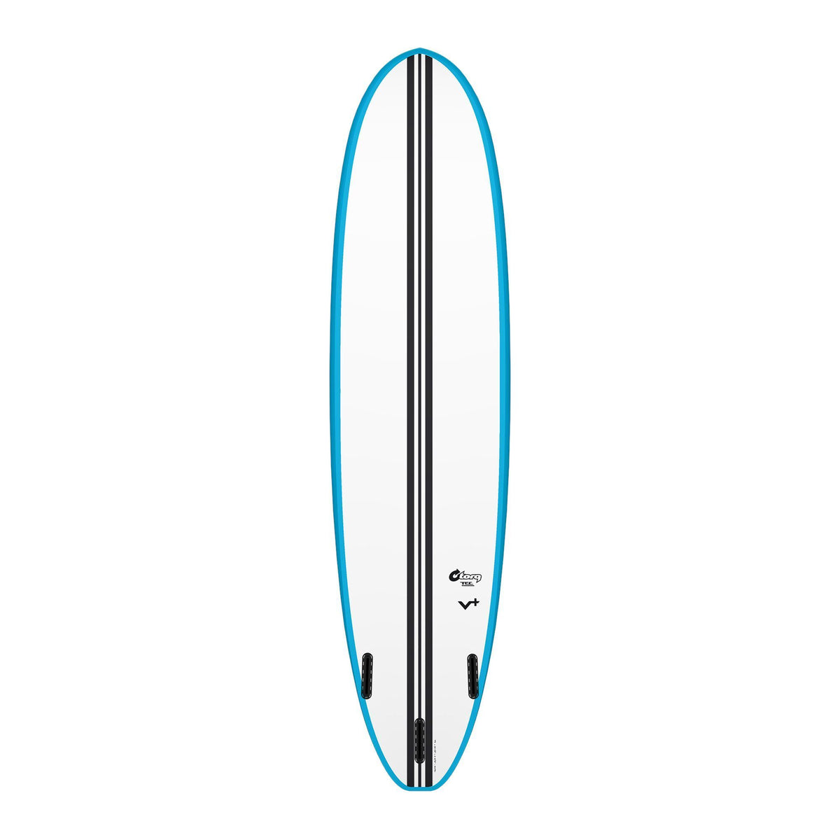 Torq TEC Volume Plus V Plus Surfboard, blau-weiß mit schwarzem Streifen, Draufsicht