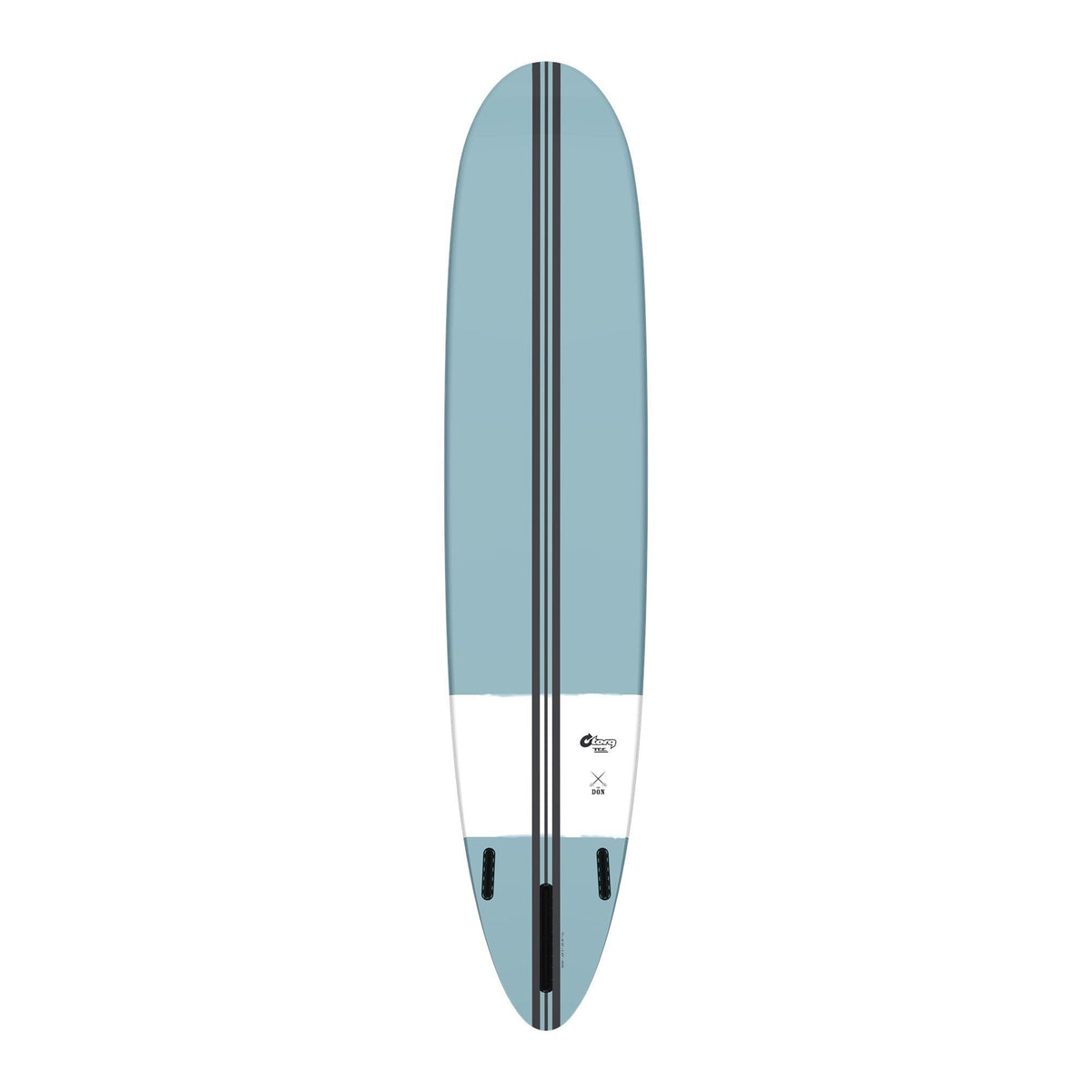 Torq TEC The Don Surfboard, blaugrau und weiß, Draufsicht, längliches Design mit gerundeter Spitze