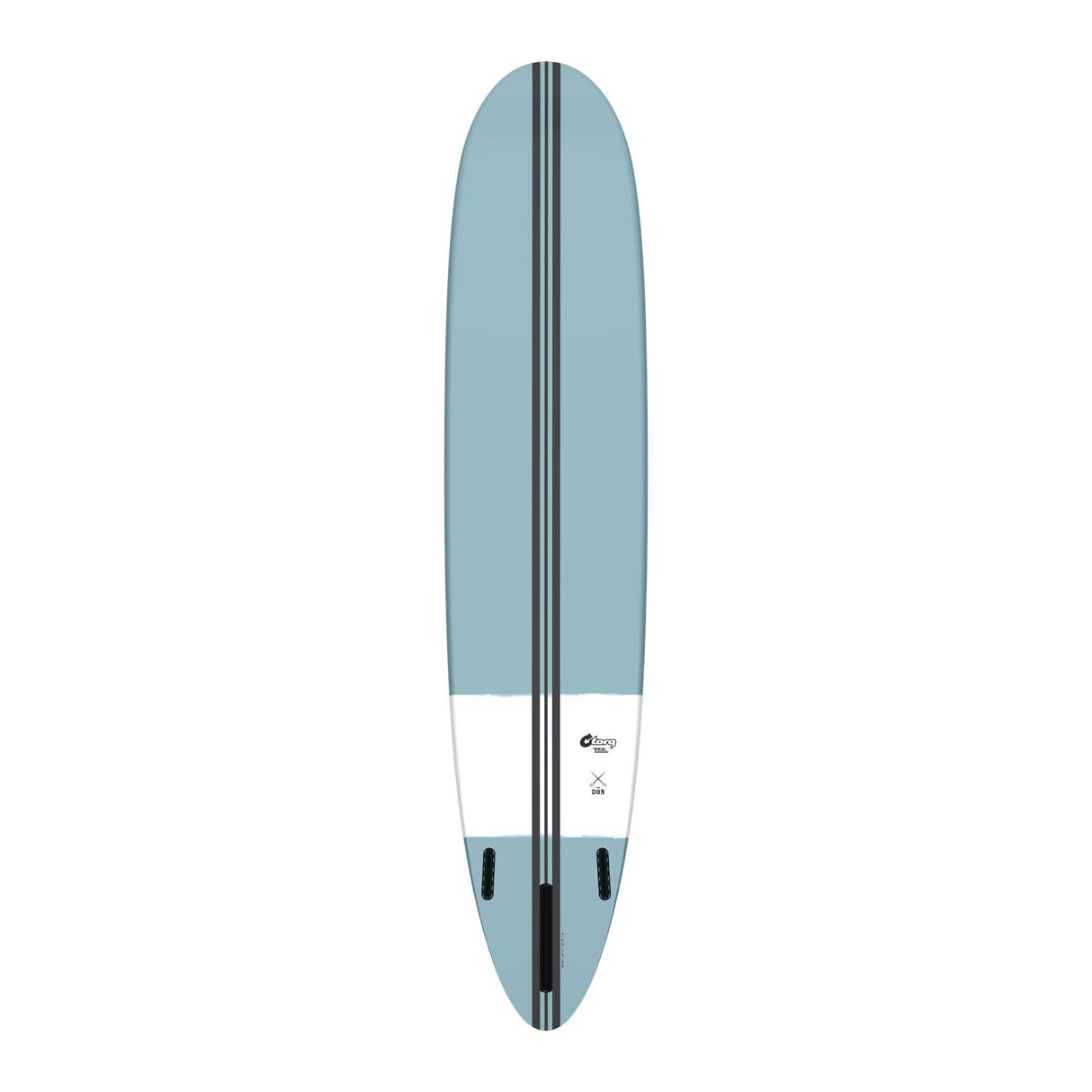 Torq TEC The Don Surfboard, Blaugrau-Weiß, Draufsicht, Funboard mit schwarzem Mittelstreifen