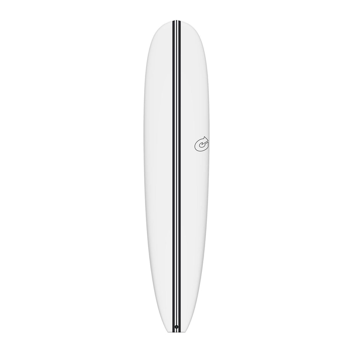Torq TEC The Don Noserider Surfboard, weißes Deck mit schwarzem Mittelstreifen, Draufsicht