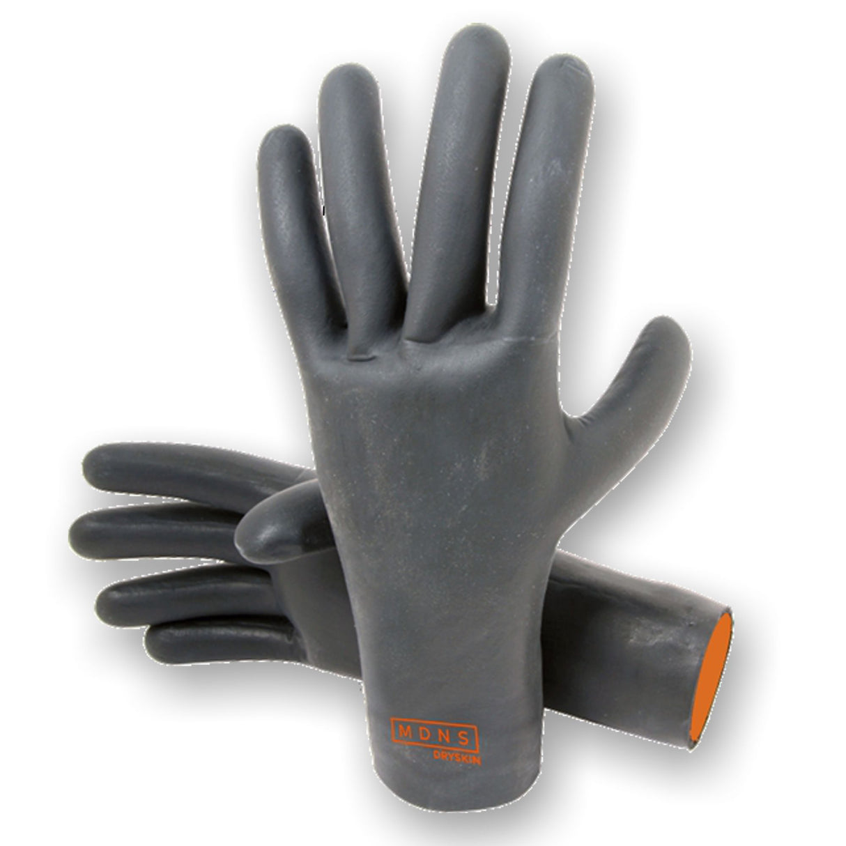 MDNS Prime 2mm Neopren Handschuhe Glatthaut grau mit orangem Logo, Frontansicht