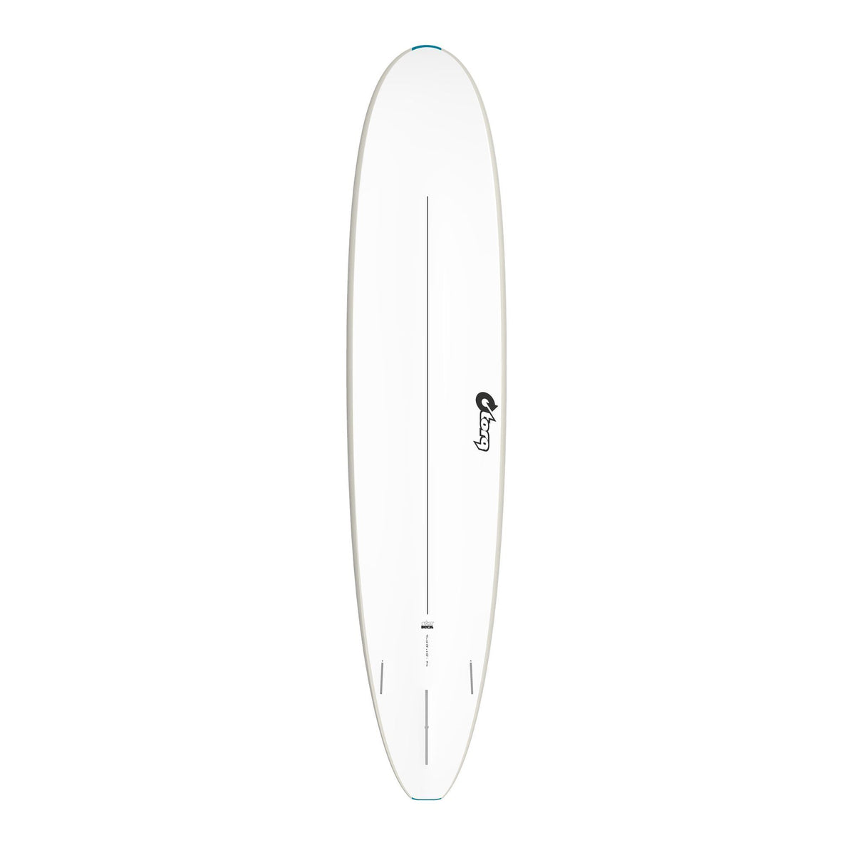 Torq Softboard EVA Longboard in Weiß mit Blauem Mittelstreifen, Draufsicht