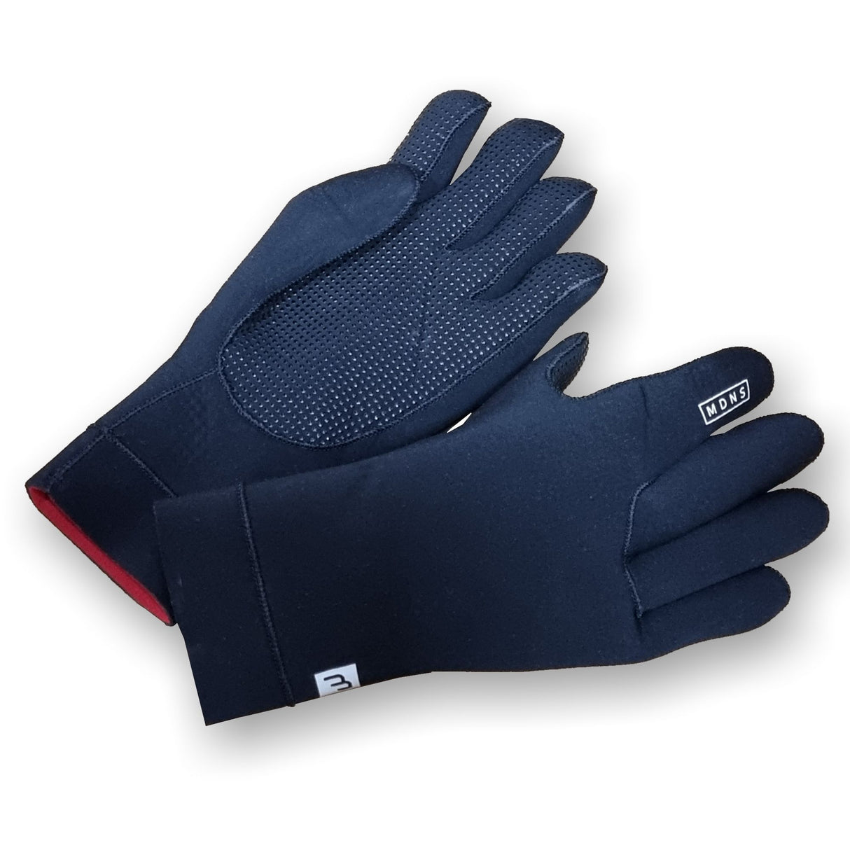 MDNS Pioneer Neopren Handschuhe in Dunkelblau mit strukturierter Handfläche, Frontalansicht