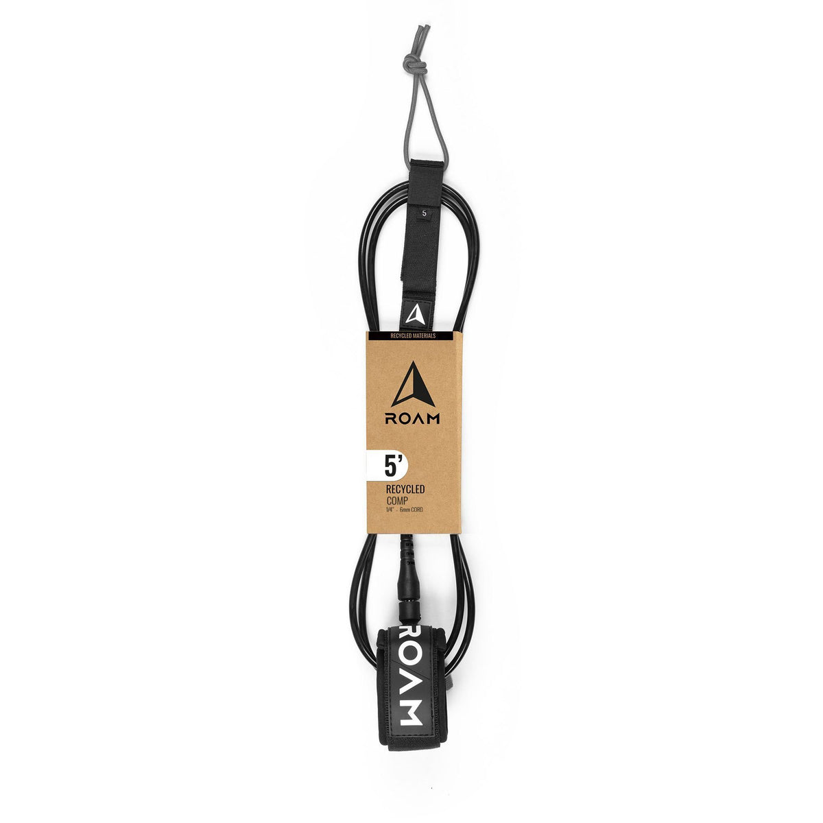 Roam Surfboard ECO Comp Leash recycelt, schwarz, 5 Zoll, aus recyceltem Material, Frontansicht