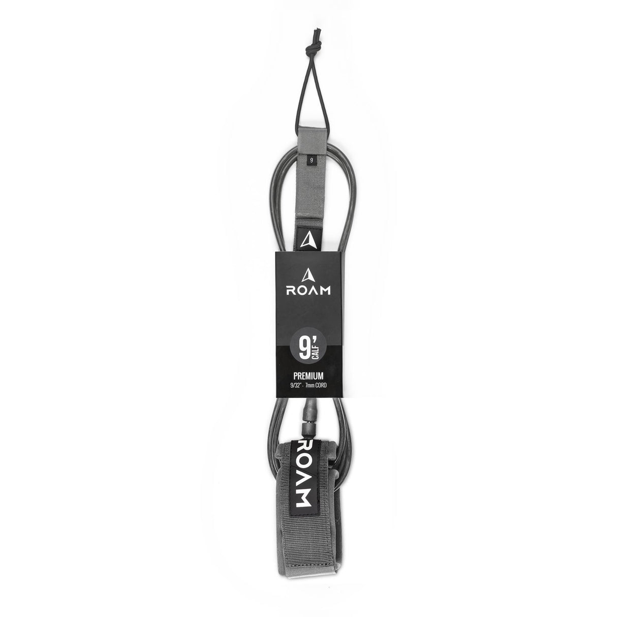 Roam Surfboard Leash Premium Knie 9 Fuß schwarz mit Neopren-Manschette, Frontalansicht