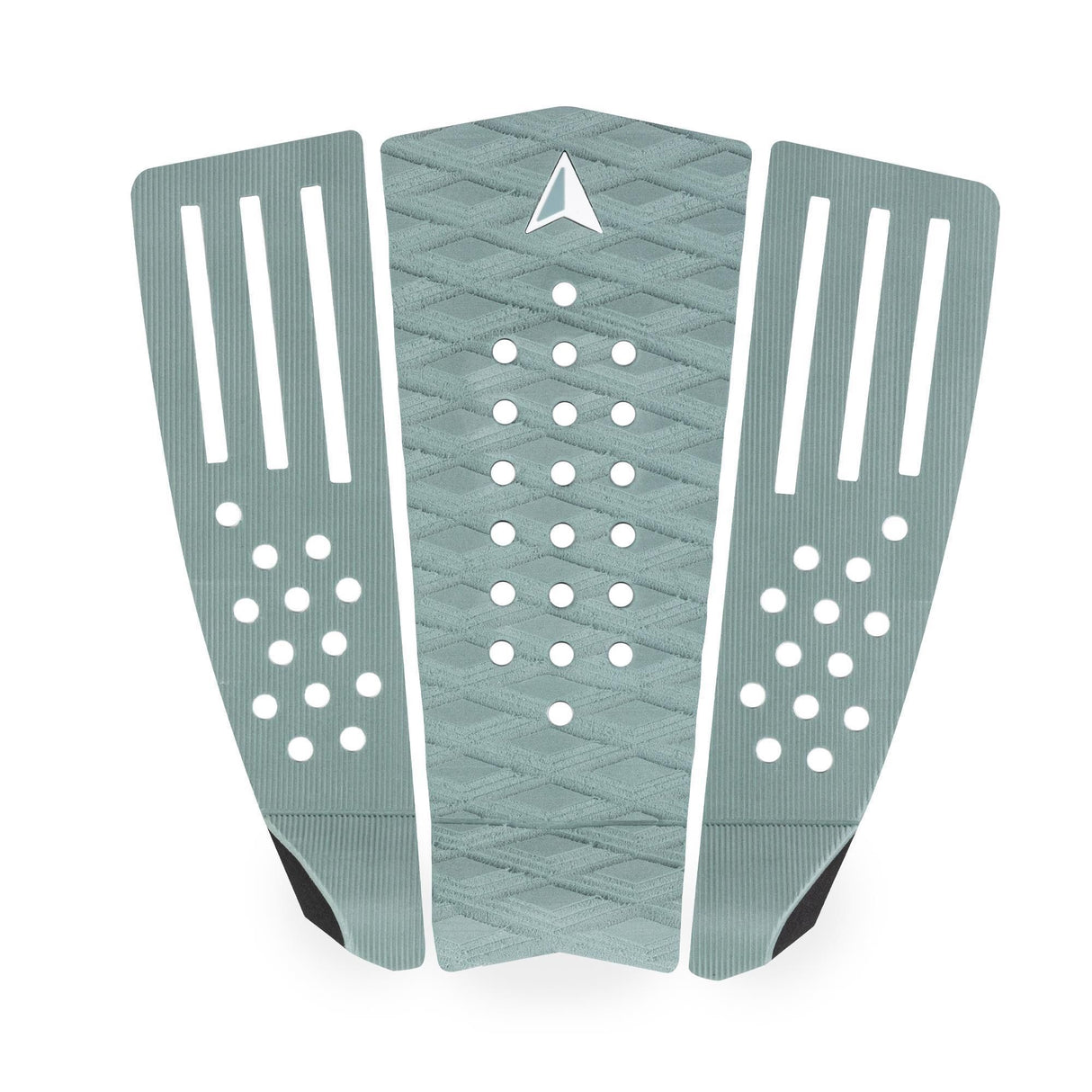 Roam Footpad Deck Grip Traction Comp Pad in Grün mit weißen Noppen und Streifen, dreiteilig, Draufsicht