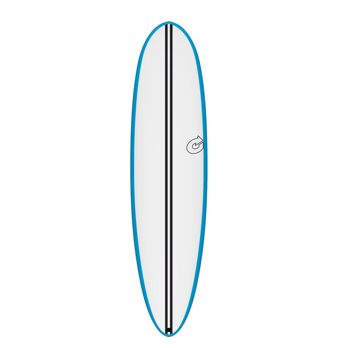 Torq TEC M2.0 Surfboard mit blauer Kante, weiß-schwarzem Deck, Draufsicht