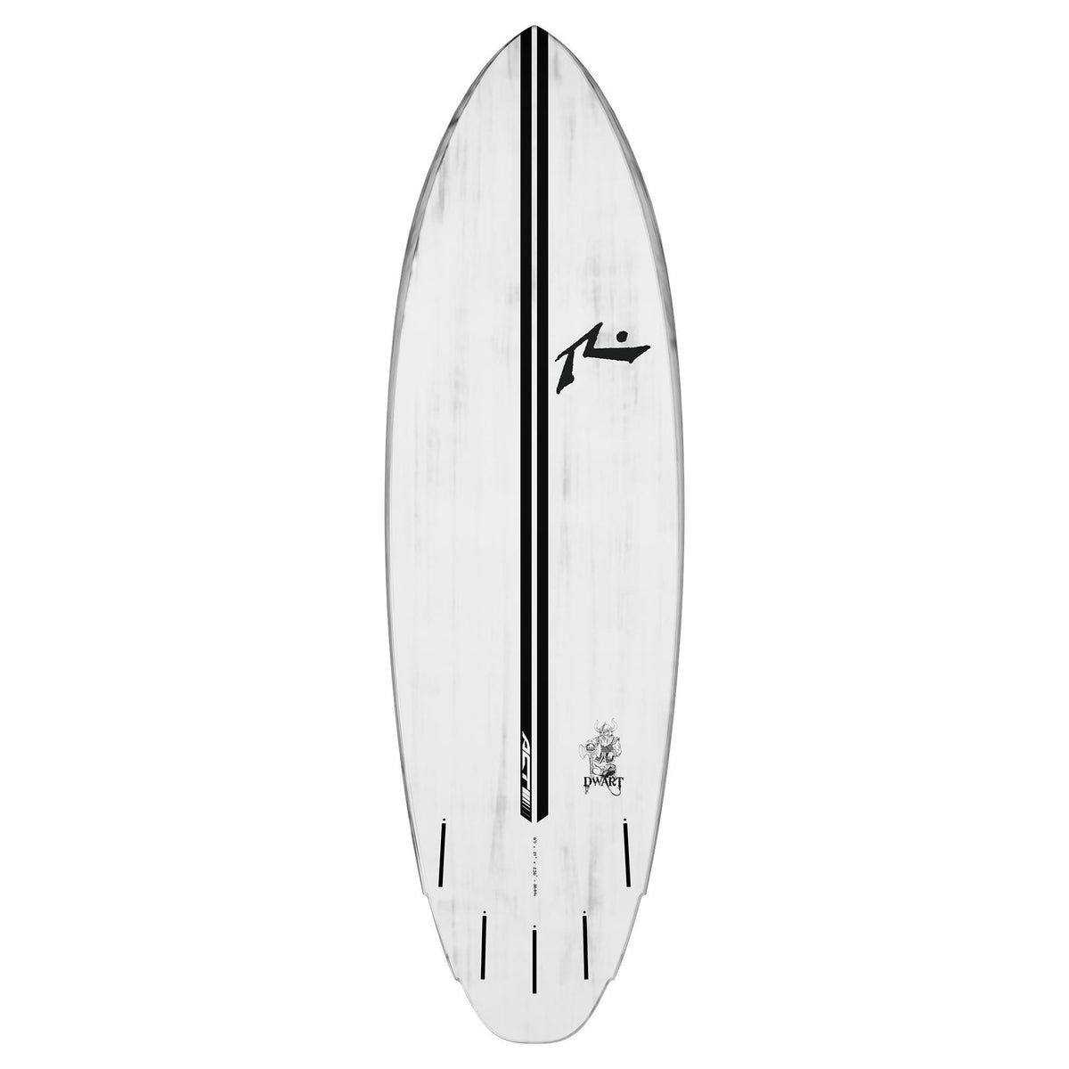Rusty ACT Dwart Surfboard weiß mit schwarzem Mittelstreifen, Draufsicht