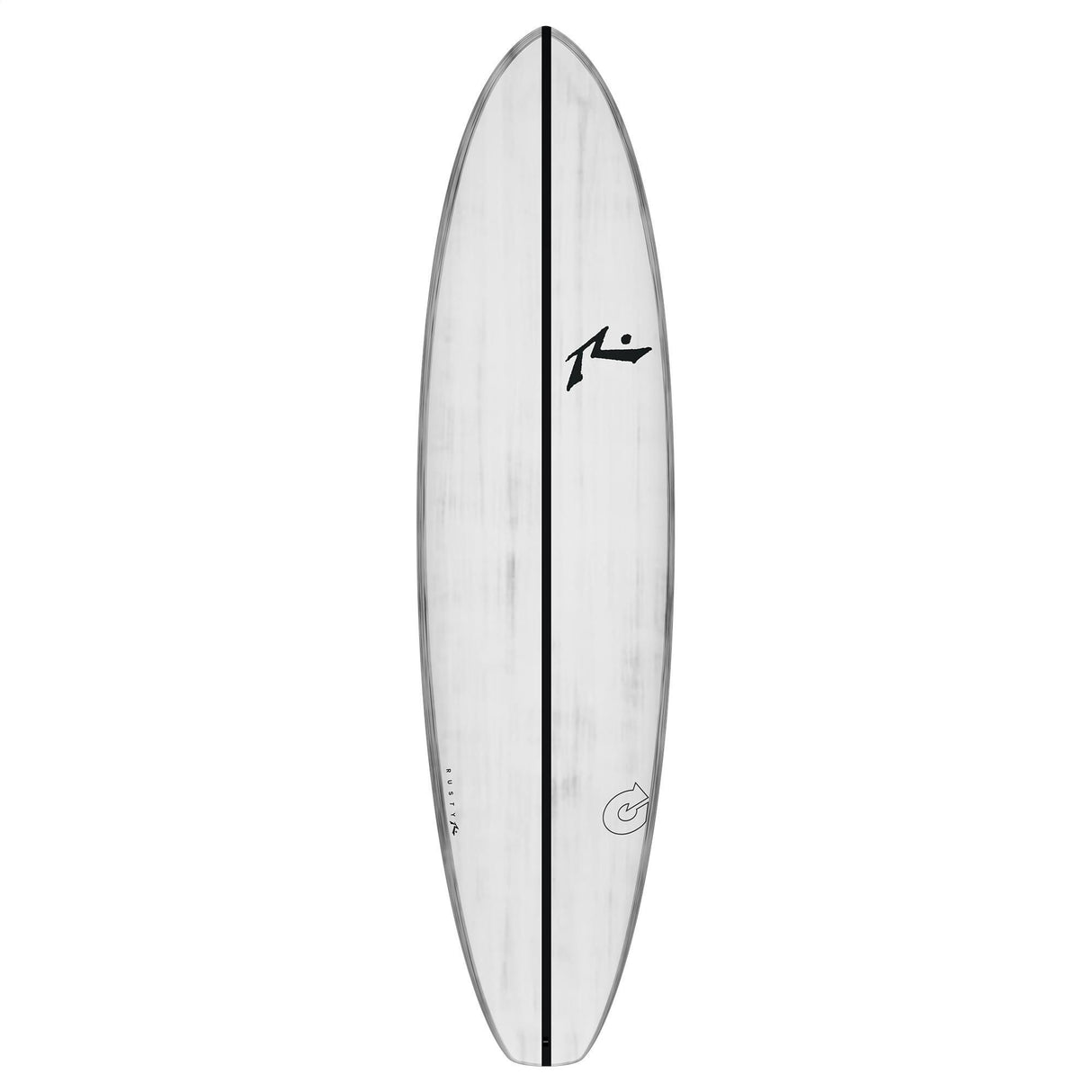 Rusty ACT Egg Not Quad Single Surfboard, weiß mit schwarzem Streifen, Draufsicht