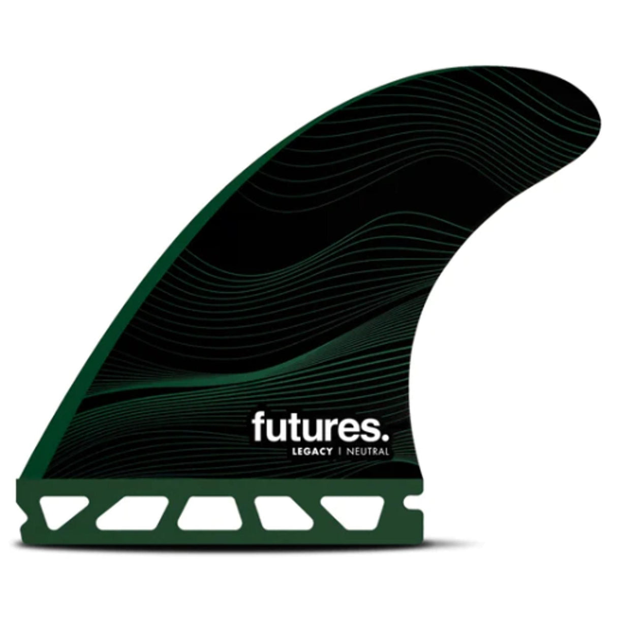 Futures F8 Legacy Neutral Thruster Finne in Schwarz und Grün mit Wellenmuster, Seitenansicht