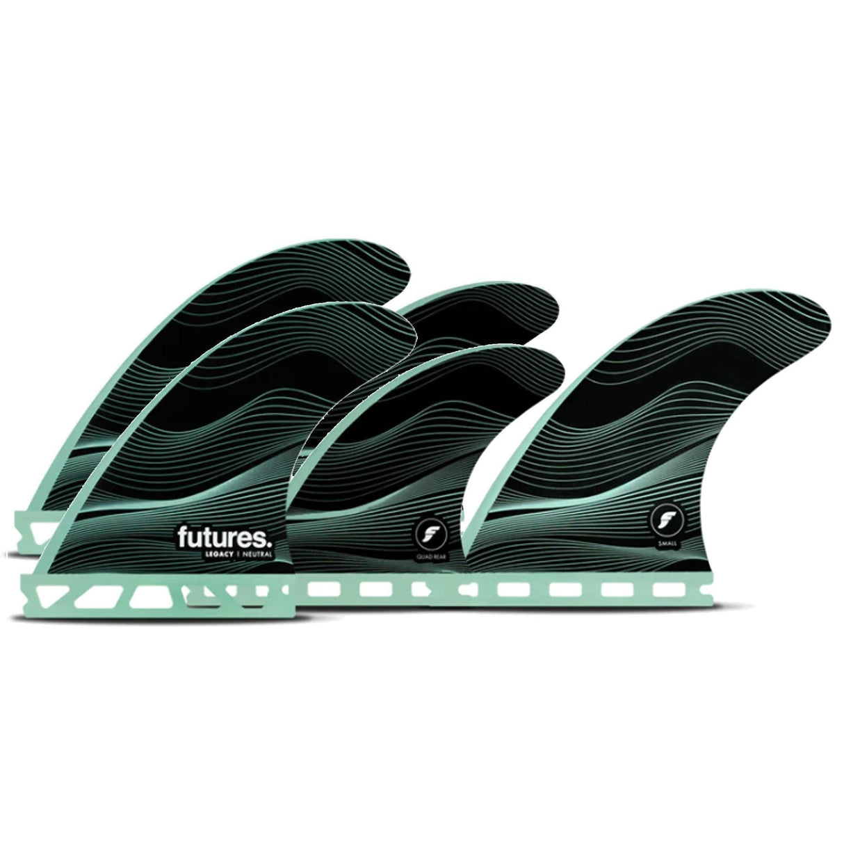 Futures Legacy Honeycomb 5-Fin Set in Schwarz und Mint mit Wabenmuster, Seitenansicht