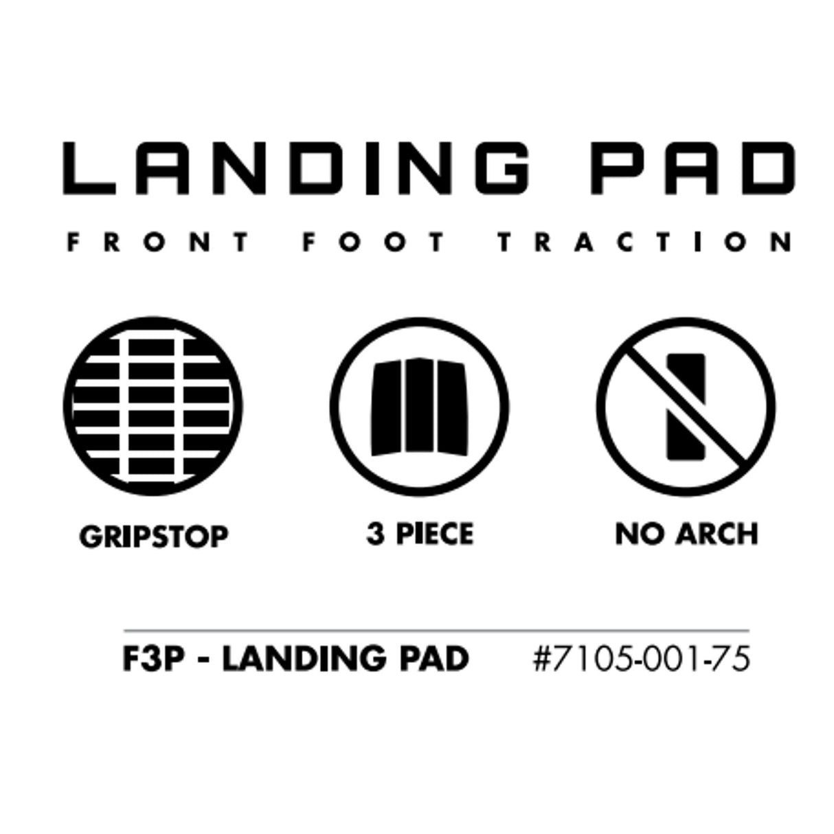 Futures Traction Landing Pad Surfboard Footpad mit Gripstop, 3er Set, ohne Fußgewölbe