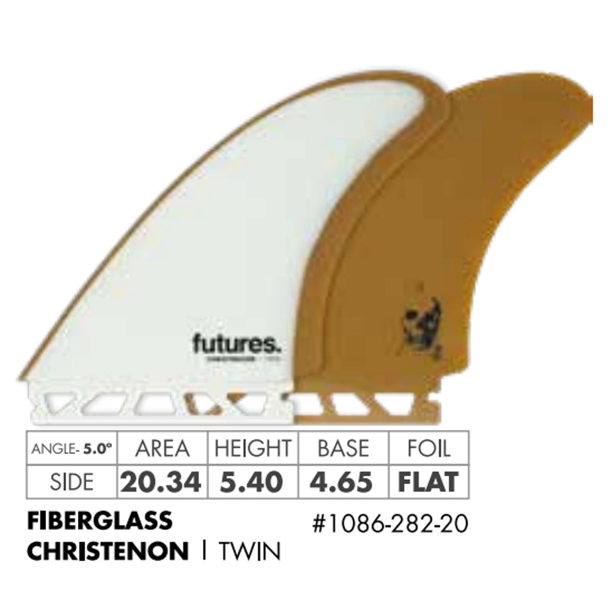 Futures Twin Fin Set Christenson Fiberglass braun weiß mit Spezifikationen, Seitenansicht