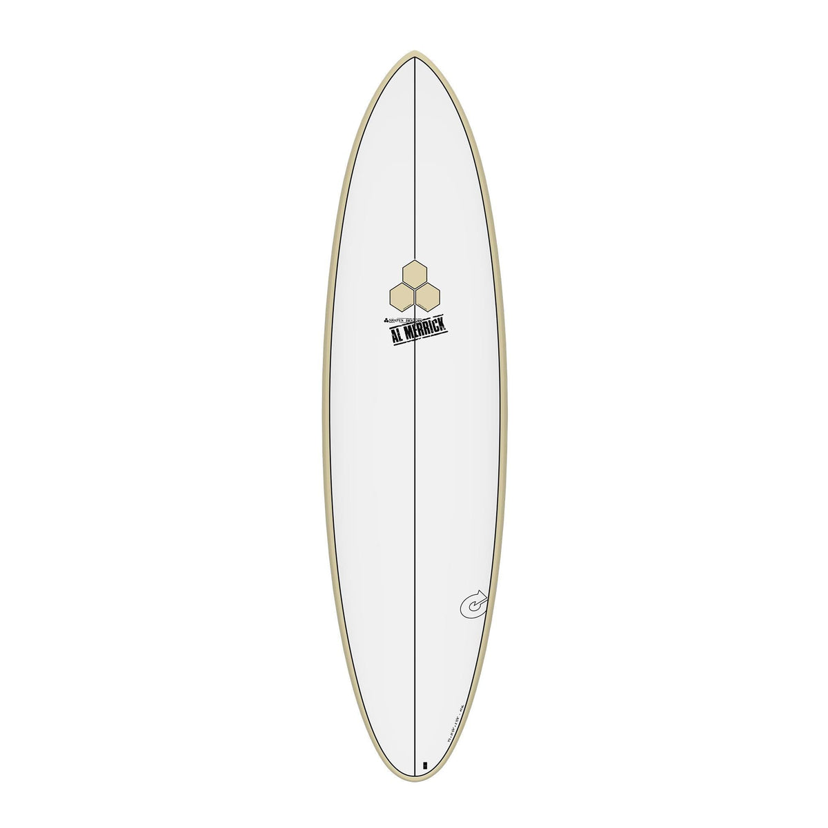 Channel Islands X-lite M23 Surfboard, weiß mit beige Kanten, Draufsicht