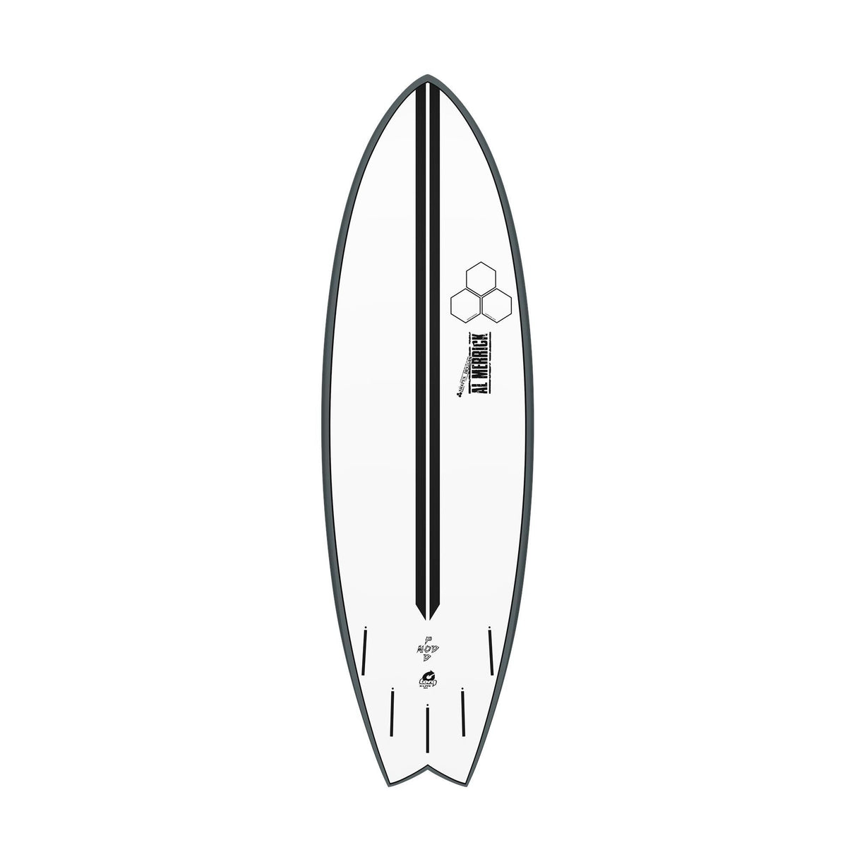 Channel Islands X-lite PodMod Surfboard weiß mit schwarzem Streifen, Draufsicht