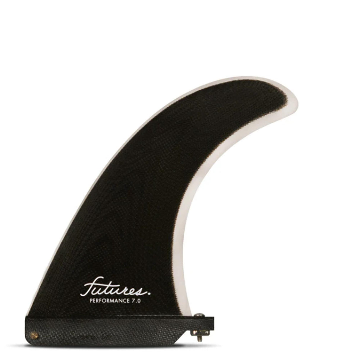 Futures Single Fin Performance Fiberglass US, schwarze Finne mit weißem Rand, Seitenansicht