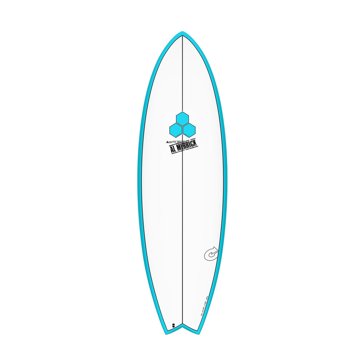 Channel Islands X-lite PodMod Surfboard, türkis, Draufsicht, kompaktes Design mit Pod-Technologie